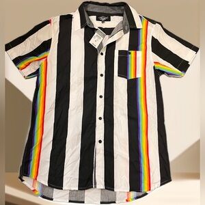 Size M Men’s Eighty Eight Striped Shirt / Black, White, Rainbow/ 100% Cotton NWT